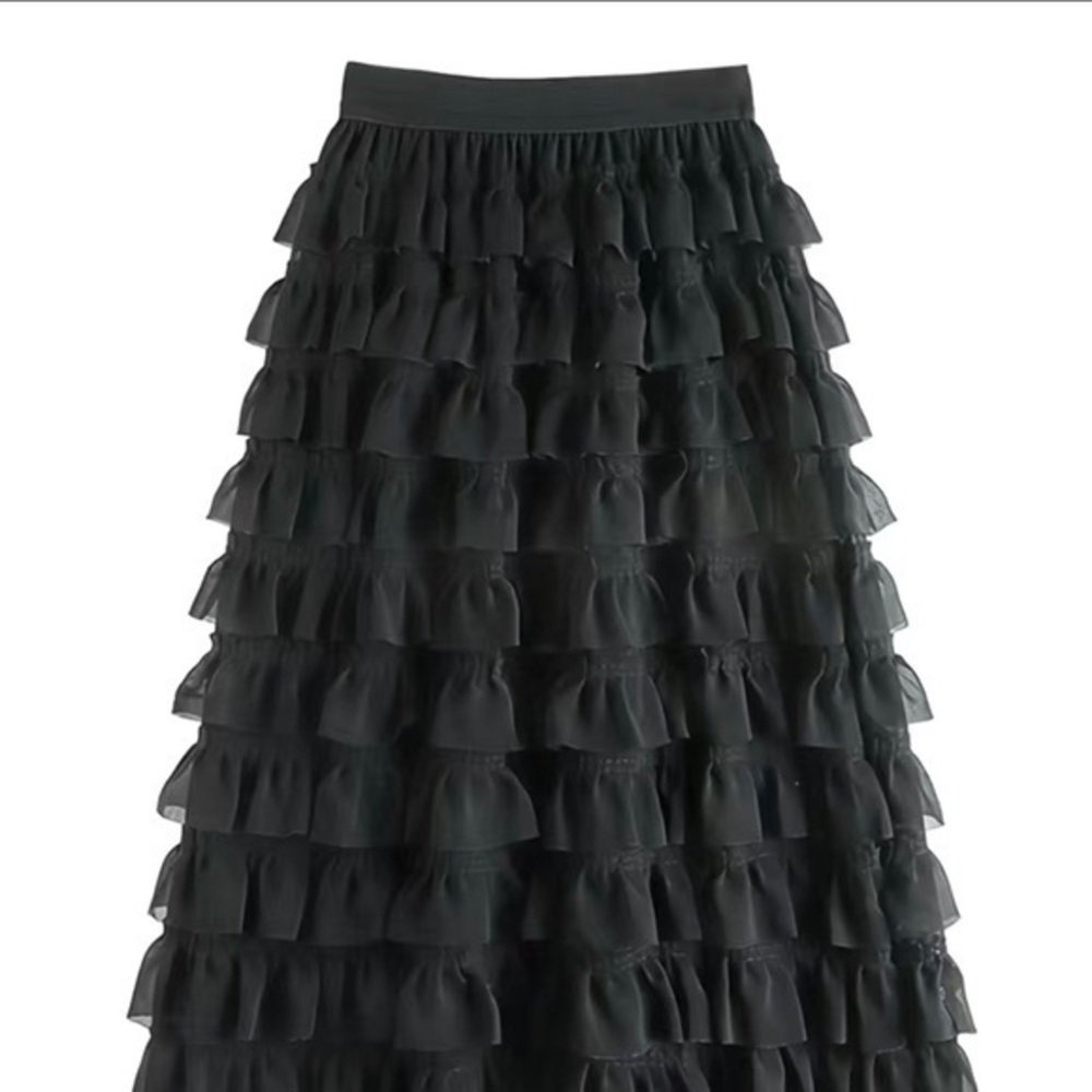 - Chiffon stitching maxi skirt. So versatile. Multi seasonal. Heels…